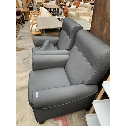 3017 - A PAIR OF GREY UPHOLSTERED RECLINER CHAIRS