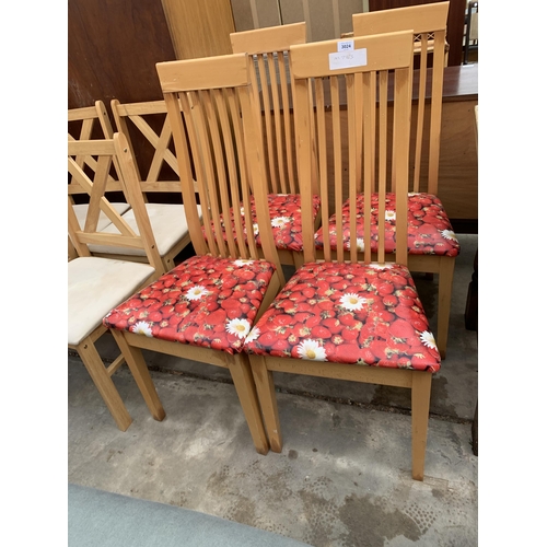 3024 - A SET OF FOUR CALLIGARIS DINING CHAIRS AND FOUR DINING CHAIRS WITH X FRAME BACKS.