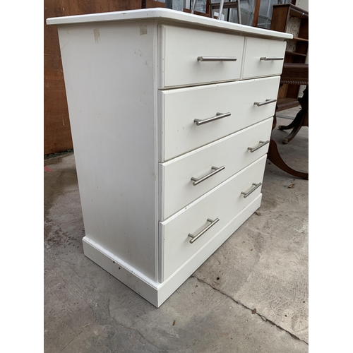 3033 - A WHITE CHEST OF TWO SHORT AND THREE LONG DRAWERS, 36