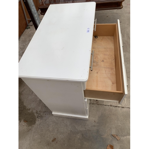 3033 - A WHITE CHEST OF TWO SHORT AND THREE LONG DRAWERS, 36