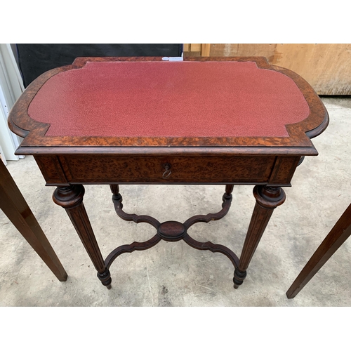 3042 - A VICTORIAN MAPLE LADIES WRITING TABLE WITH PULL-OUT DRAWER.