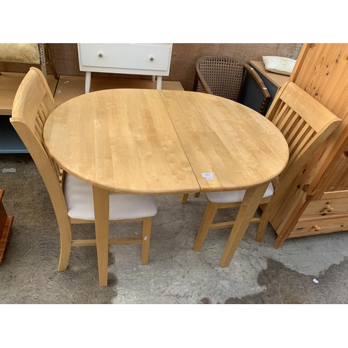 3063 - A HARDWOOD KITCHEN TABLE AND TWO CHAIRS