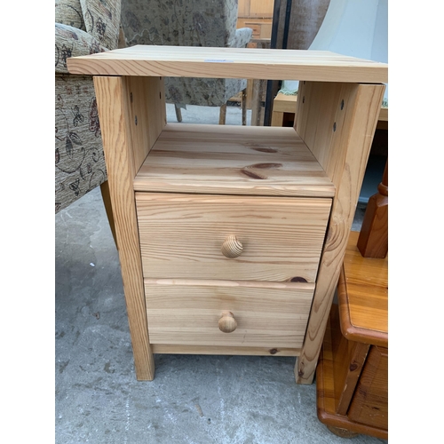 3065 - A PINE BEDSIDE LOCKER, STOOL AND FIRESIDE CHAIR.