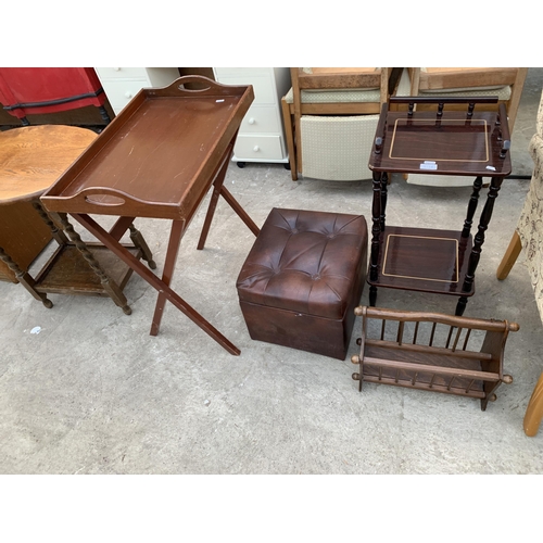 3066 - A MAGAZINE RACK, POUFFE AND TELEPHONE TABLE