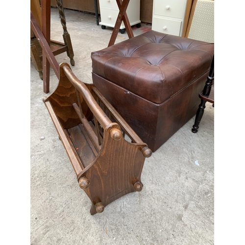 3066 - A MAGAZINE RACK, POUFFE AND TELEPHONE TABLE