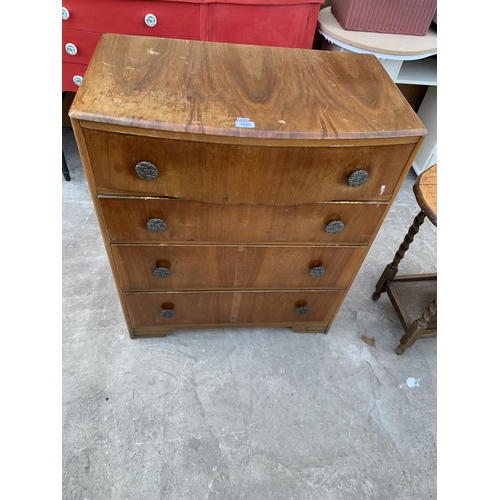 3068 - A MID 20TH CENTURY WALNUT CHEST OF FOUR DRAWERS, 30