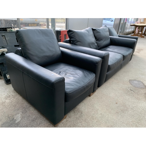 3072 - A NATUZZI BLACK LEATHER THREE PIECE SUITE