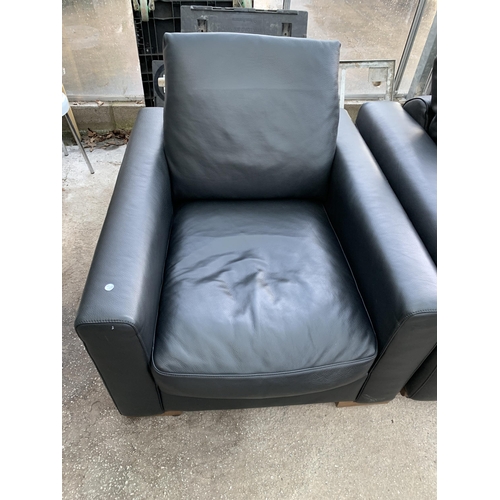 3072 - A NATUZZI BLACK LEATHER THREE PIECE SUITE