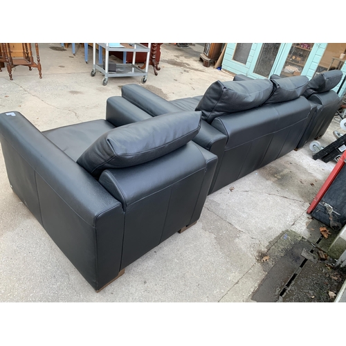 3072 - A NATUZZI BLACK LEATHER THREE PIECE SUITE