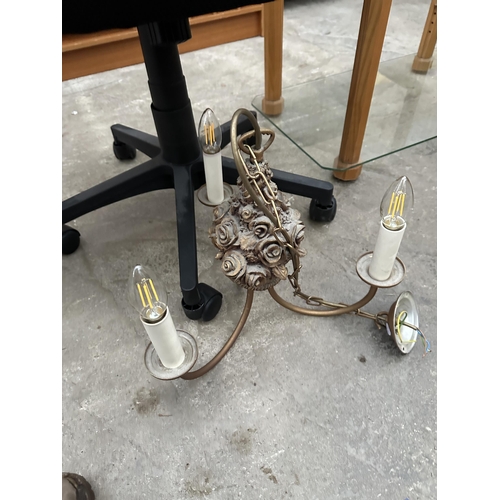 3075 - A SWIVEL DESK CHAIR AND WALL LIGHT