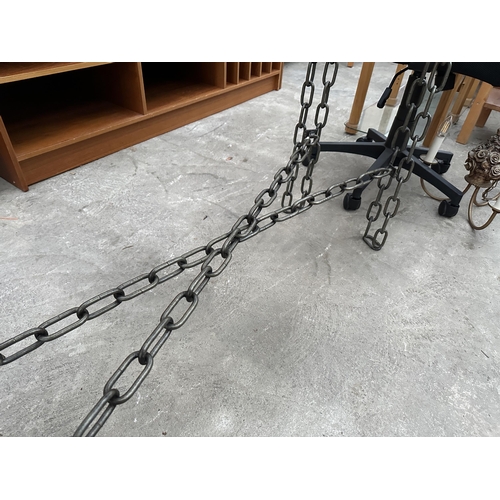 3076 - A CONSOLE TABLE ON METAL HEAVY DUTY CHAIN LEGS AND STRETCHERS, 40