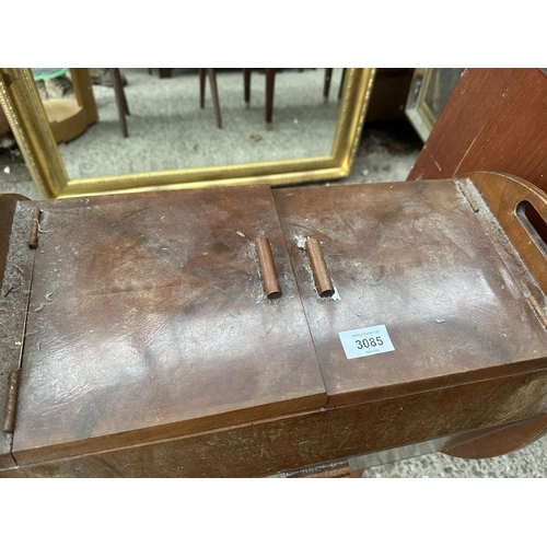 3085 - A MID 20TH CENTURY WALNUT WORK BOX ON LEGS