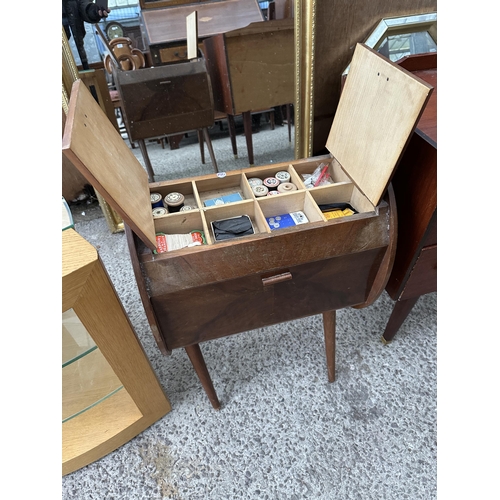 3085 - A MID 20TH CENTURY WALNUT WORK BOX ON LEGS