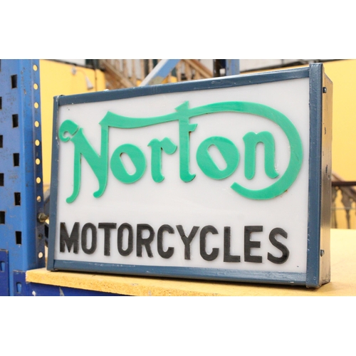 80 - A NORTON MOTORCYCLES ILLUMINATED LIGHT BOX SIGN - 50.5 CM (L) 33 CM (H) 10 CM (D)