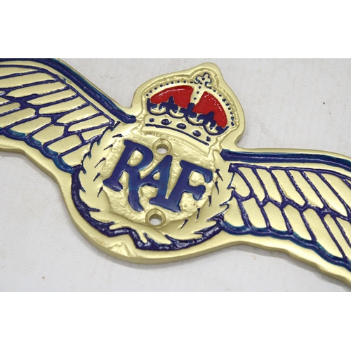 159 - A GOLD COLOURED RAF ALLOY WALL PLAQUE