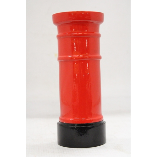 160 - A CAST RED, ROYAL MAIL POST BOX MONEY BOX, HEIGHT 19CM