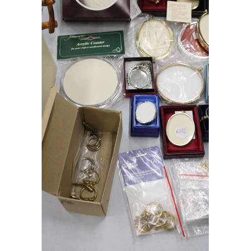 183 - A QUANTITY OF NEW AND BOXED MINIATURE PHOTO FRAMES, COASTERS, TRINKET BOXES, KEYRINGS, ETC