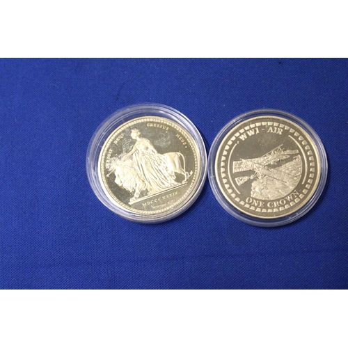 333 - TWO GOLD PLATED COINS TO INCLUDE A WWI -AIR ONE CROWN AND AN UNA AND THE LION