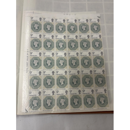 344 - AN ALBUM OF MAINLY HALF SHEETS OF MINT STAMPS, UK