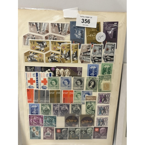 356 - FOUR PAGES OF MINT MALTA STAMPS