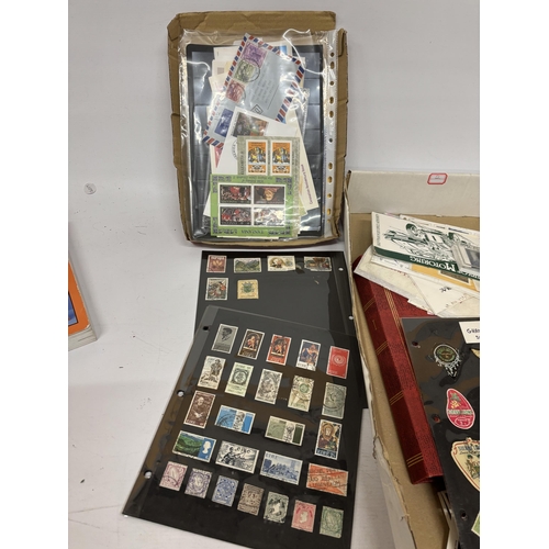 410A - A BOX OF MISCELLANEOUS STAMPS TO INCLUDE MANY WORLDWIDE MINIATURE SHEETS, A SELECTION OF U/M JERSEY ... 