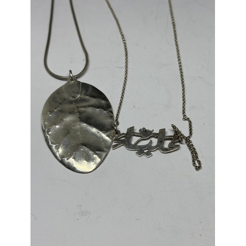 661 - FOUR MARKED SILVER NECKLACES WITH PENDANTS