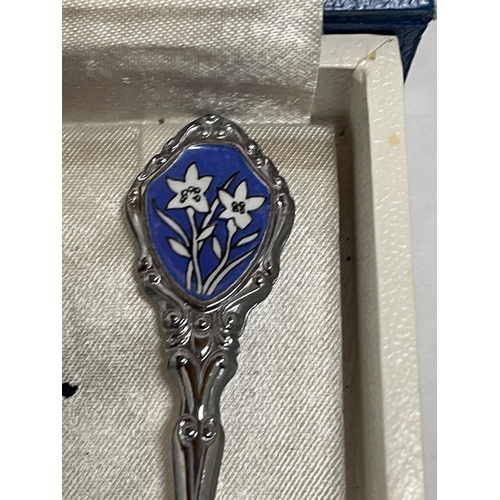 795 - A SET OF SIX ENAMEL SPOONS IN A PRESENTATION BOX