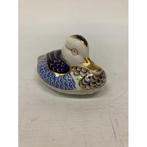 819 - A ROYAL CROWN DERBY DUCK WITH SILVER STOPPER