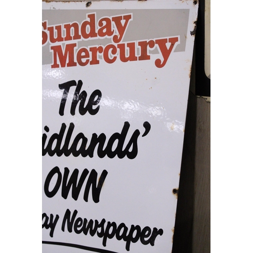 976 - AN ENAMEL 'SUNDAY MERCURY NEWSPAPER' SIGN, 43CM X 61CM