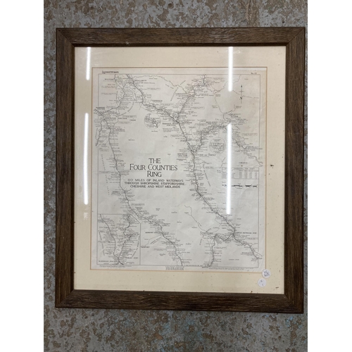 986 - A FRAMED 'LOCKMASTER' MAP OF THE FOUR COUNTIES RING, INLAND WATERWAYS THROUGH SHROPSHIRE, STAFFORDSH... 