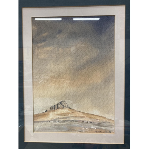 1052 - A WATERCOLOUR ON TEXTURED PAPER OF A LANDSCAPE, SIGNED CHRISTINE DODD