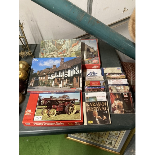 1153A - A SELECTION OF JIGSAWS AND CDS, TO INCLUDE CLASSICAL MUSIC