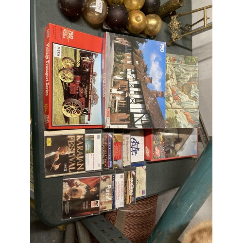 1153A - A SELECTION OF JIGSAWS AND CDS, TO INCLUDE CLASSICAL MUSIC