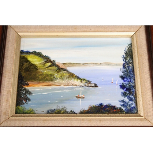 1180 - THREE OIL PAINTINGS ON BOARD BY THE ARTIST ROYSTON TO INCLUDE, BERRY HEAD, BRIXHAM 1989, CHURSTON CO... 