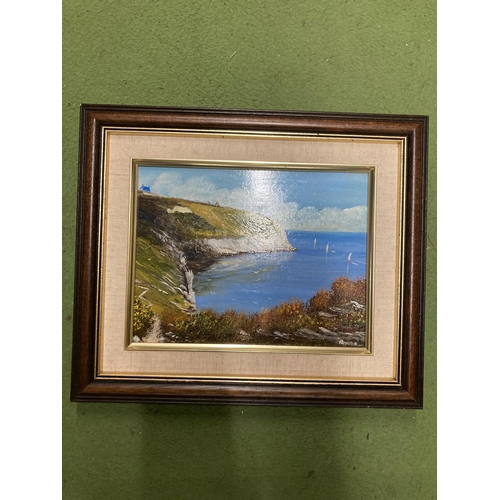 1180 - THREE OIL PAINTINGS ON BOARD BY THE ARTIST ROYSTON TO INCLUDE, BERRY HEAD, BRIXHAM 1989, CHURSTON CO... 