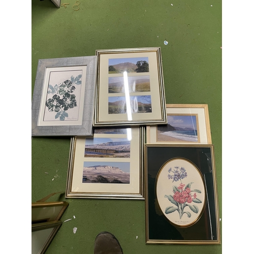 1209 - FIVE FRAMED PRINTS TO INCLUDE THREE PHOTOGRAPHIC IMAGES OF COUNTRY SCENES