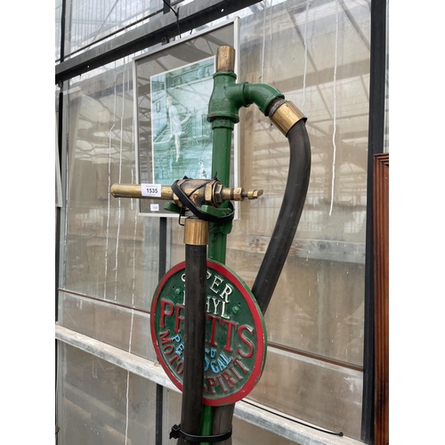 1535 - A PRATTS PETROL PUMP WITH BRASS NOZZLE