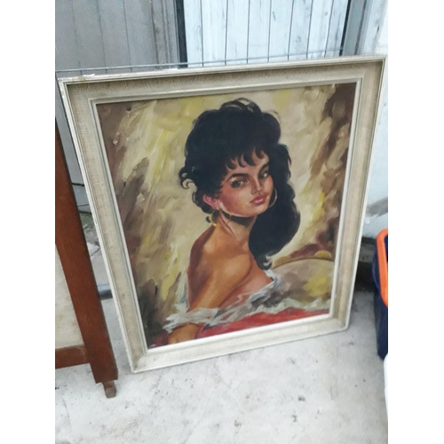 1677 - A WOODEN FRAMED 1960'S OIL PAINTING OF A FEMALE SIGNED TO THE BOTTOM LEFT CORNER