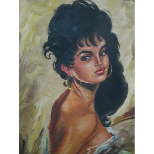 1677 - A WOODEN FRAMED 1960'S OIL PAINTING OF A FEMALE SIGNED TO THE BOTTOM LEFT CORNER