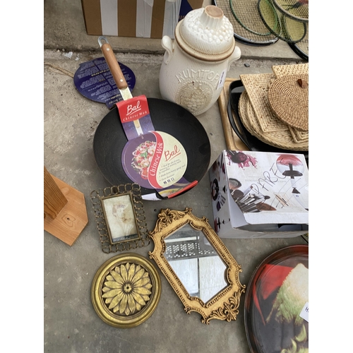 1873 - AN ASSORTMENT OF ITEMS TO INCLUDE A MIRROR, A RUMTOPH POT AND PLACE MATS ETC