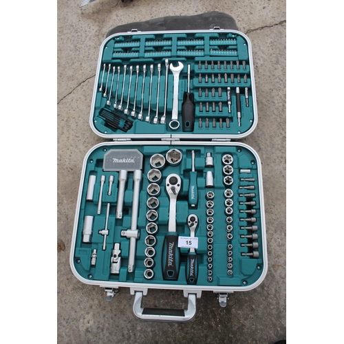 15 - AS NEW MAKITA 180 SOCKET AND BIT SET  NO VAT