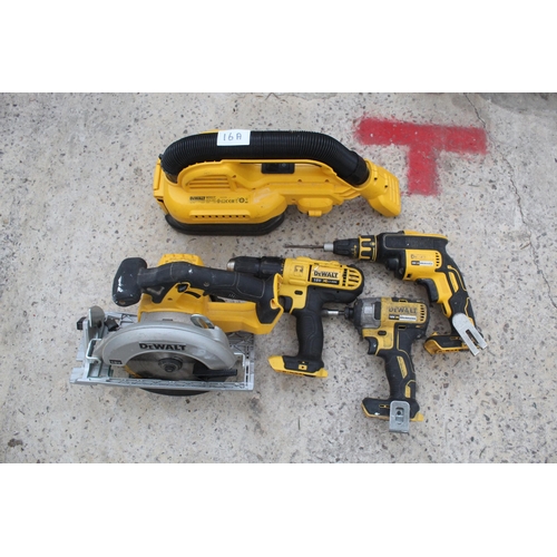 16A - DEWALT VAC, SAW AND 3 DRILLS  NO VAT