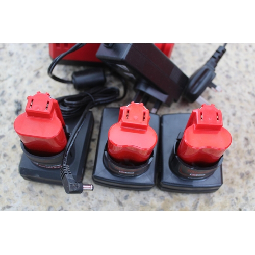 33 - MILWAUKEE 2 CHARGERS AND 3 BATTERIES  NO VAT