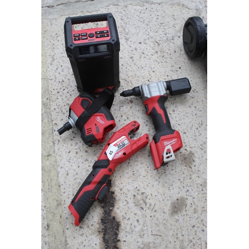 45 - AS NEW MILWAUKEE PIPE CUTTER , DRILL, RIVET GUN AND RADIO  NO VAT