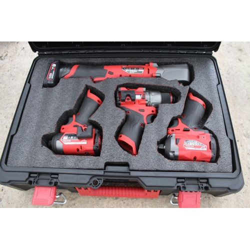 47 - AS NEW MILWAUKEE 4 PIECE SET, 2 IMPACT DRIVE, RATCHET AND BATTERY  NO VAT