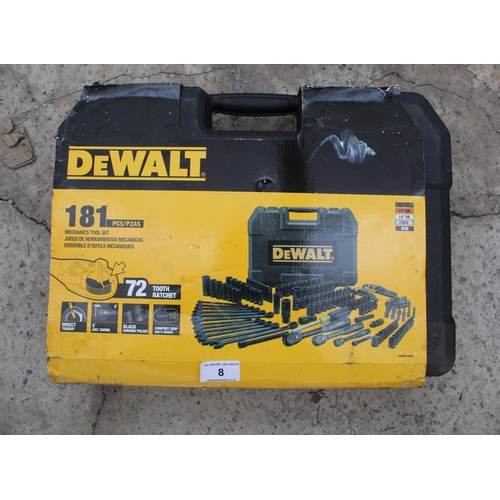 8 - AS NEW DEWALT 181 MECHANICS TOOL SET  NO VAT