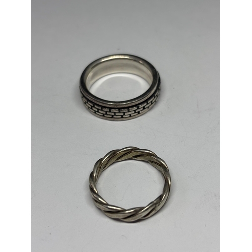 614 - SIX VARIOUS SILVER RINGS