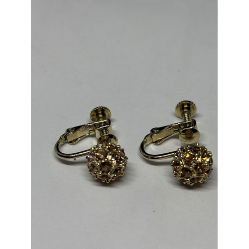 648 - A PAIR OF CRYSTAL BALL SCREW BACK EARRINGS IN A PRESENTATION BOX