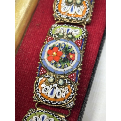 654 - A VINTAGE MICRO MOSAIC BRACELET IN A PRESENTATION BOX