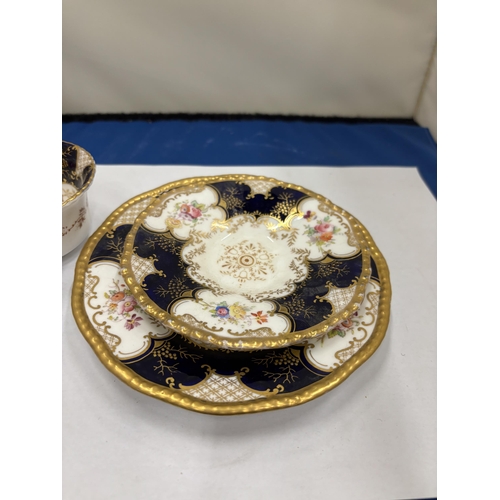 4 - AN ANTIQUE COALPORT COBALT BLUE WITH GOLD GILT BATWING TRIO